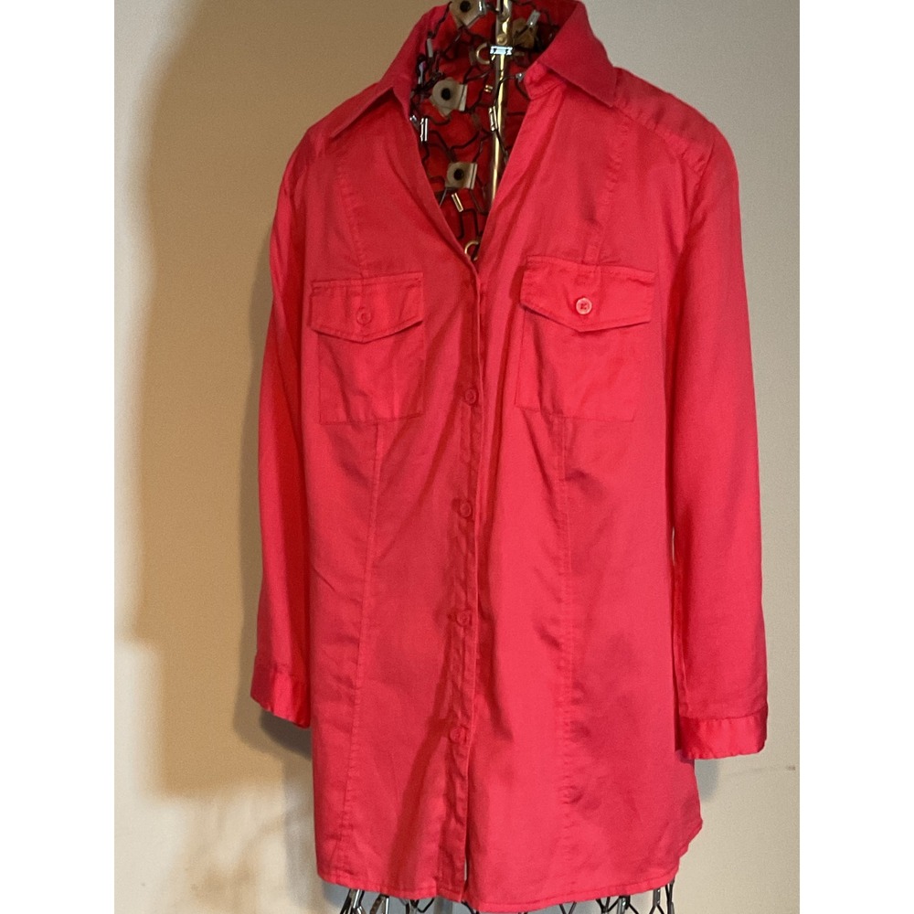 a.n.a A New Approach Womens Red 100% Cotton Button Down Shirt Size M Pocketed